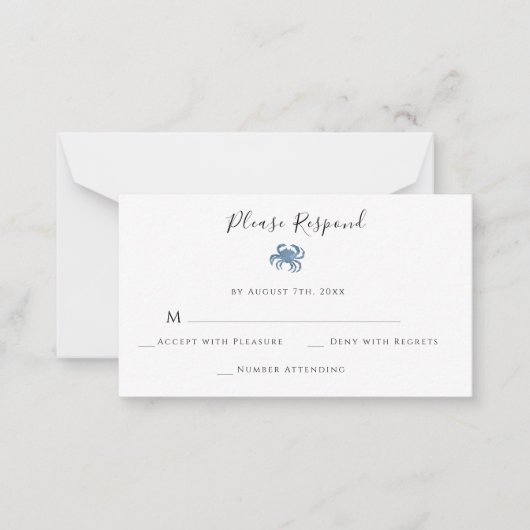 Budget Waterverf Blue Crab Wedding RSVP Kaarten Notitiekaartje (Voorkant)