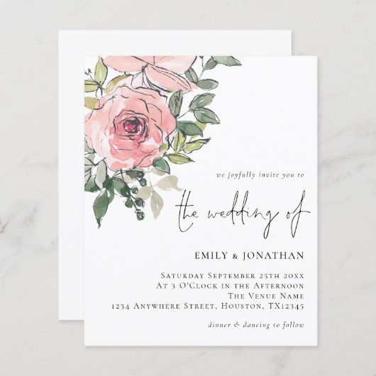 Budget Waterverf Blush Florals Weddenschap (Voorkant / Achterkant)