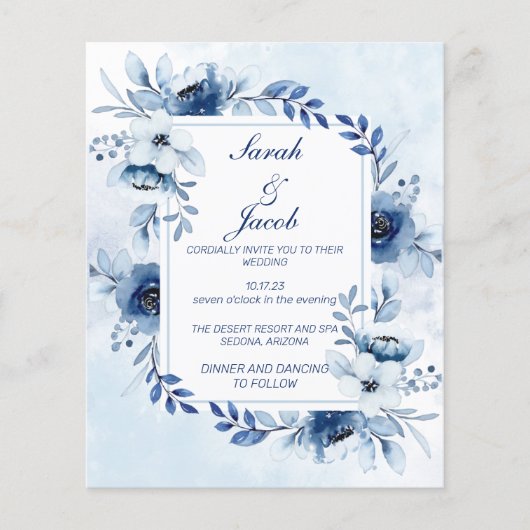 Budget waterverf Boho Blue Botanische bruiloft Flyer (Voorkant)