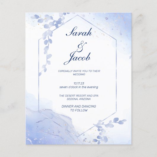 Budget waterverf Boho Blue Botanische bruiloft Flyer (Voorkant)
