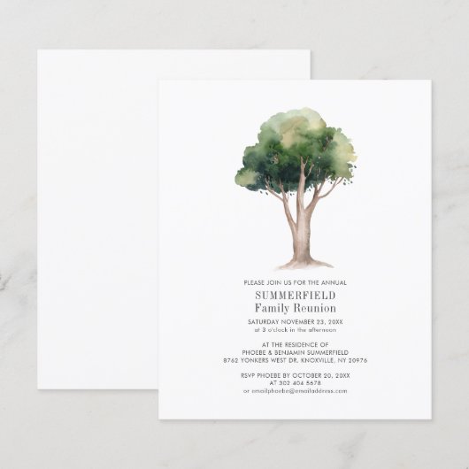 Budget Waterverf Boom gezinshereniging uitnodiging (Voorkant / Achterkant)