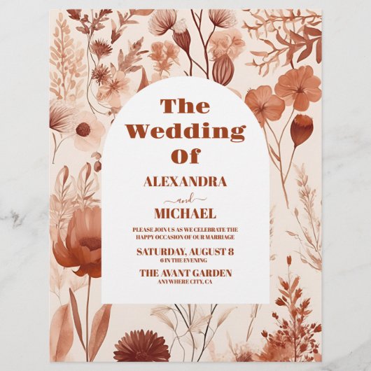 Budget Waterverf Bourgondië Wildflowers Bruiloft Flyer (Voorkant)