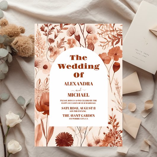 Budget Waterverf Bourgondië Wildflowers Bruiloft Flyer