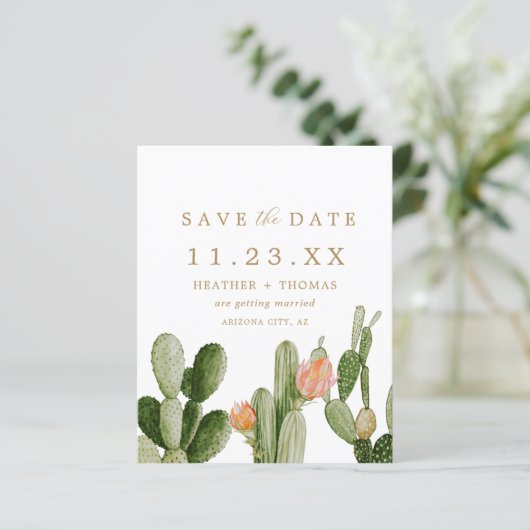 Budget Waterverf Cactus Dessert Save the Date (Staand voorkant)