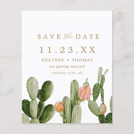 Budget Waterverf Cactus Dessert Save the Date (Voorkant)