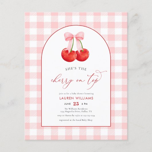 BUDGET Waterverf Cherry op Top Baby Girl Shower Flyer (Voorkant)