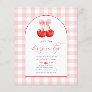 BUDGET Waterverf Cherry op Top Baby Girl Shower Flyer