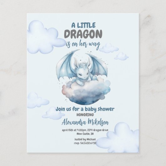 Budget Waterverf Dragon Baby shower Flyer (Voorkant)