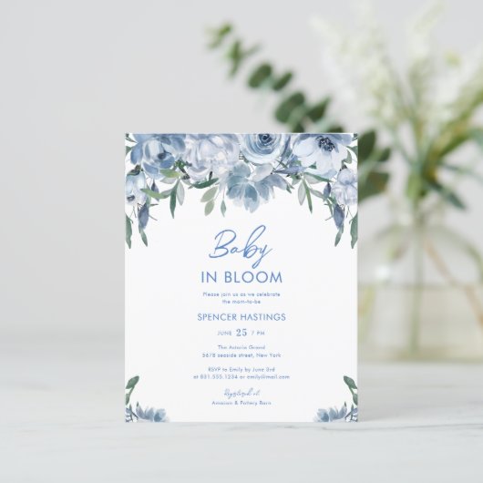 Budget Waterverf Dusty Blue Floral Baby shower (Staand voorkant)