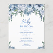 Budget Waterverf Dusty Blue Floral Baby shower Flyer (Voorkant)