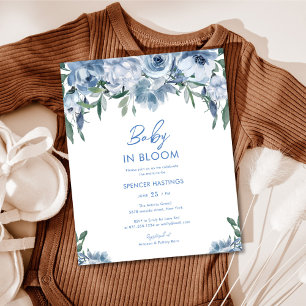 Budget Waterverf Dusty Blue Floral Baby shower Flyer