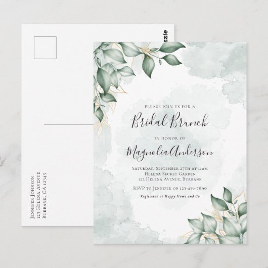 BUDGET Waterverf Eucalyptus Bridal Brunch Briefkaart (Voorkant / Achterkant)