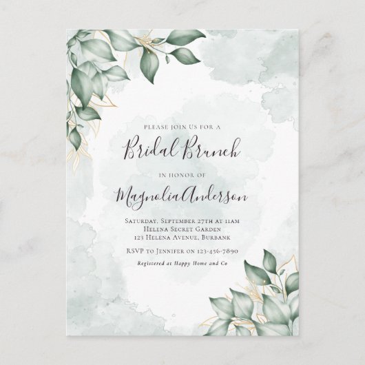 BUDGET Waterverf Eucalyptus Bridal Brunch Briefkaart (Voorkant)