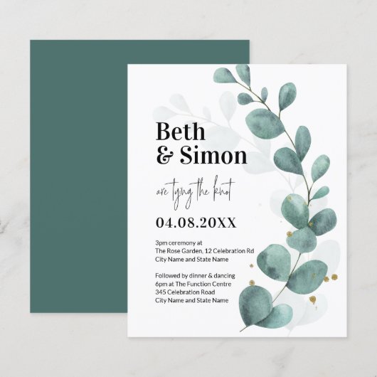 Budget Waterverf Eucalyptus Greenery Wedding (Voorkant / Achterkant)