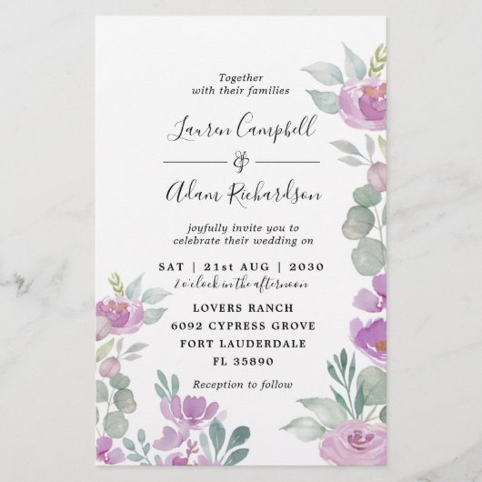 Budget Waterverf Eucalyptus Pink Wedding Uitnodigi (Voorkant)