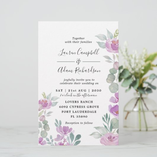 Budget Waterverf Eucalyptus Pink Wedding Uitnodigi (Staand voorkant)