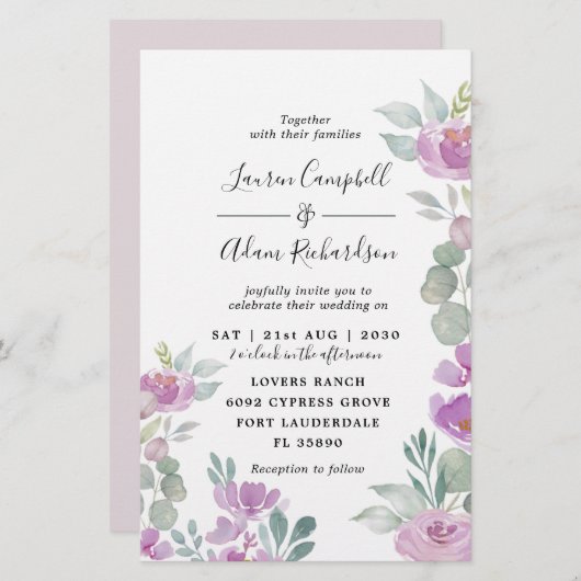 Budget Waterverf Eucalyptus Roze Trouw Uitnodiging (Voorkant / Achterkant)