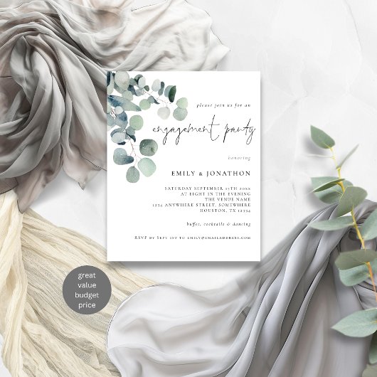Budget Waterverf Eucalyptus Verloving Invite