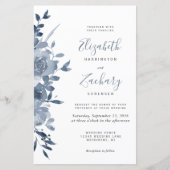 Budget Waterverf Floral Dusty Blue Wedding Invite (Voorkant)