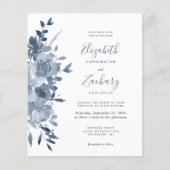 Budget Waterverf Floral Dusty Blue Wedding Invite (Voorkant)