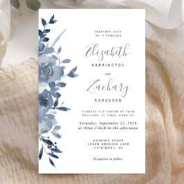 Budget Waterverf Floral Dusty Blue Wedding Invite