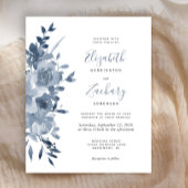 Budget Waterverf Floral Dusty Blue Wedding Invite