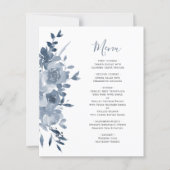 Budget Waterverf Floral Dusty Blue Wedding Menu (Voorkant)