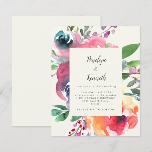 Budget Waterverf Floral Elegant Script Wedding (Voorkant / Achterkant)