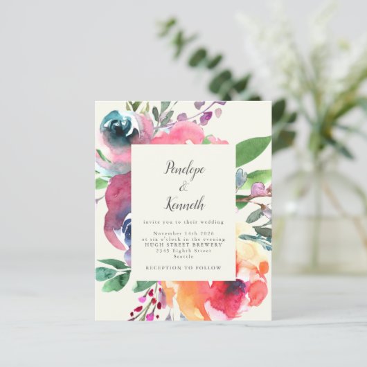 Budget Waterverf Floral Elegant Script Wedding (Staand voorkant)