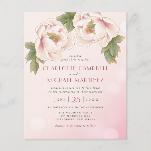BUDGET Waterverf Floral Photo Wedding Invitae (Voorkant)