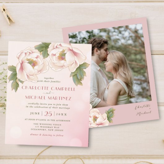 BUDGET Waterverf Floral Photo Wedding Invitae