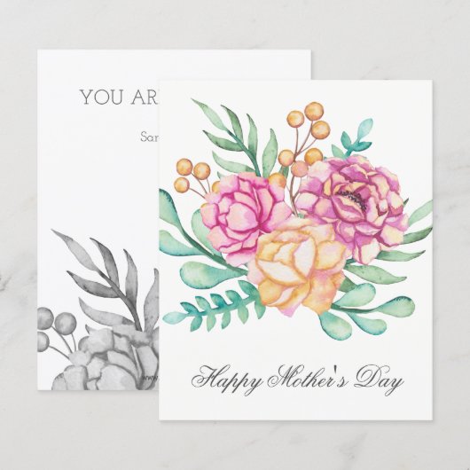 Budget Waterverf Florals Moederdag Card (Voorkant / Achterkant)