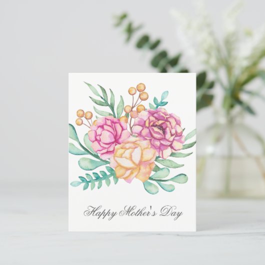 Budget  Waterverf Florals Moederdag Card (Staand voorkant)