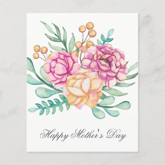 Budget Waterverf Florals Moederdag Card (Voorkant)