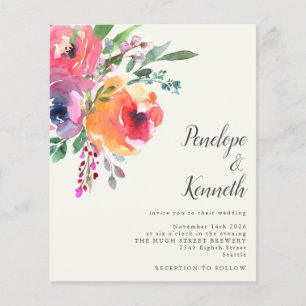 Budget Waterverf Flowers Elegant Script Wedding