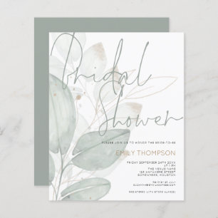 Budget Waterverf Foliage Bridal Shower Uitnodiging