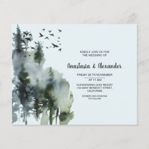 Budget/Waterverf Forest Wedding Invitation. Flyer