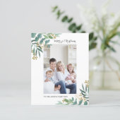 Budget Waterverf Greenery-kerstfotokaart (Staand voorkant)