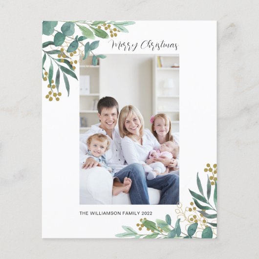 Budget Waterverf Greenery-kerstfotokaart (Voorkant)