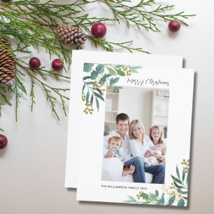 Budget Waterverf Greenery-kerstfotokaart