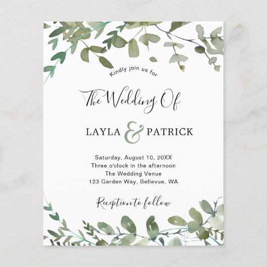 Budget Waterverf Greenery Wedding Flyer (Voorkant)