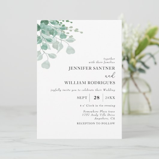 Budget Waterverf Groene Eucalyptus Bruiloft Kaart (Staand voorkant)