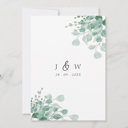 Budget Waterverf Groene Eucalyptus Bruiloft Kaart (Achterkant)