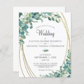 Budget Waterverf Groene Goud Huwelijksuitnodiging (Voorkant / Achterkant)