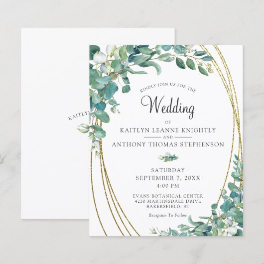 Budget Waterverf Groene Goud Huwelijksuitnodiging (Voorkant / Achterkant)