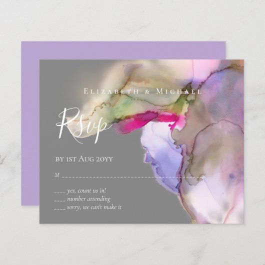 BUDGET Waterverf Huwelijk Abstract Paars  rsvp (Voorkant / Achterkant)