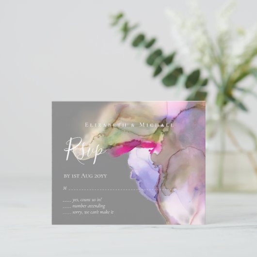 BUDGET Waterverf Huwelijk Abstract Paars  rsvp (Staand voorkant)
