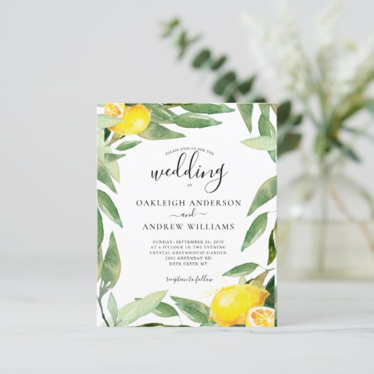 Budget Waterverf Lemon Botanical Wedding (Staand voorkant)