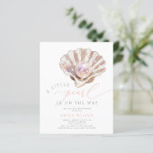 Budget Waterverf Little Pearl Baby shower nodigt u (Staand voorkant)