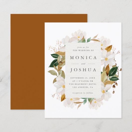 Budget Waterverf Magnolia Blooms Greenery Wedding (Voorkant / Achterkant)